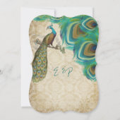 Vintage Gold Damask Peacock Vintag 4 Feathers Einladung (Rückseite)