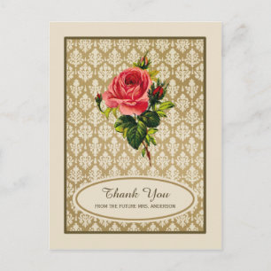 Vintage Gold Damast-Rosen-Hochzeitsdusche Danke Postkarte