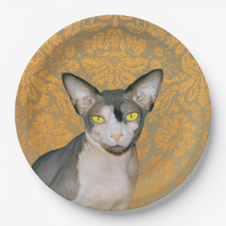 Vintage Gold Damast Sphynx-Katze von Rex Cats Pappteller