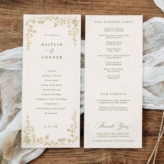 Vintage Gold & Elfenbein-Creme-Blumen-Hochzeit im Programm