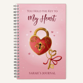 Vintage Gold Filigree Heart Lock & Key Pink Magic Notizblock