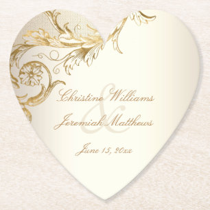 Vintage Gold Floral Damask Elegantes Script Hochze Untersetzer