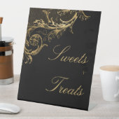 Vintage Gold Floral Damask Süßigkeiten Leckereien  Sockelschild (In Situ)