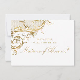 Vintage Gold Floral Damask White Matron of Honour Einladung