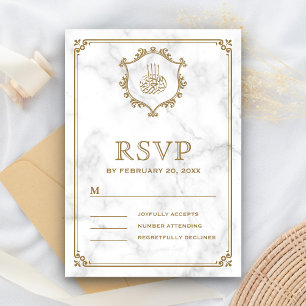 Vintage Gold Flourish Weiße Marmor Islamische Hoch RSVP Karte