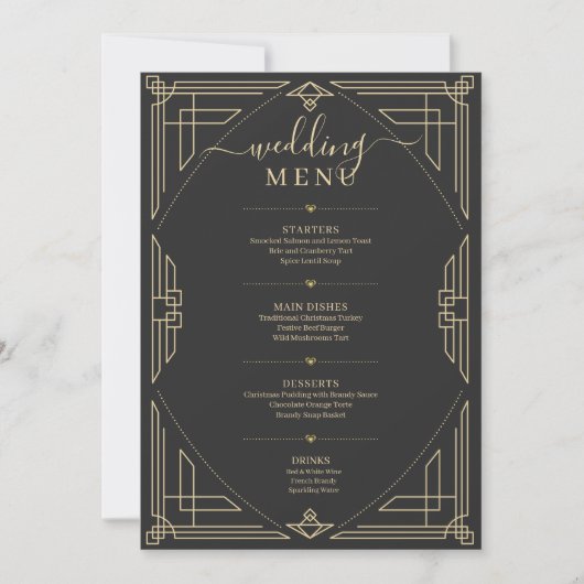 Vintage gold frame wedding menu on dark gray einladung (Vorderseite)