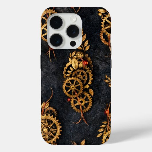 Vintage Gold Gears & Red Neon Mythic Cyberpunk  Case-Mate iPhone Hülle (Rückseite)