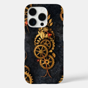 Vintage Gold Gears & Red Neon Mythic Cyberpunk iPhone 16 Pro Hülle