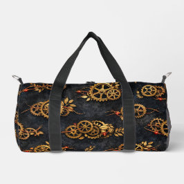 Vintage Gold Gears & Red Neon Mythic Cyberpunk Duffle Bag