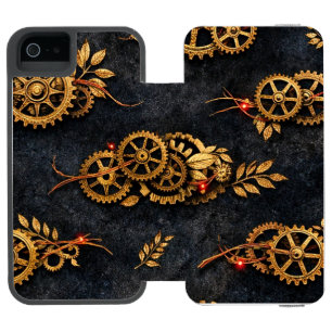 Vintage Gold Gears & Red Neon Mythic Cyberpunk Incipio Watson™ iPhone 5 Geldbörsen Hülle