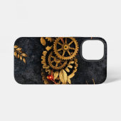 Vintage Gold Gears & Red Neon Mythic Cyberpunk iPhone Hülle (Rückseite (Horizontal))
