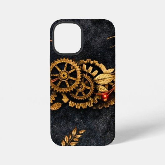 Vintage Gold Gears & Red Neon Mythic Cyberpunk iPhone Hülle (Rückseite)