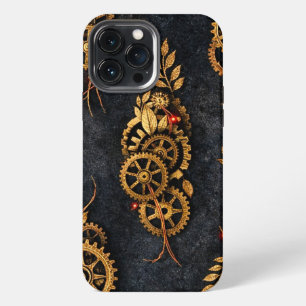 Vintage Gold Gears & Red Neon Mythic Cyberpunk iPhone 13 Pro Max Hülle