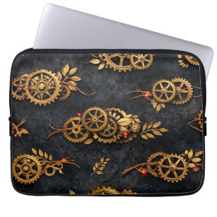 Vintage Gold Gears & Red Neon Mythic Cyberpunk Laptopschutzhülle