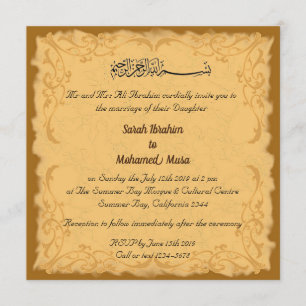 Vintage Gold Gitter-Muslim-Hochzeit Einladung