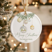 Vintage Gold Greenery Merry Christmas Keramik Ornament