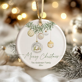 Vintage Gold Greenery Merry Christmas Keramik Ornament