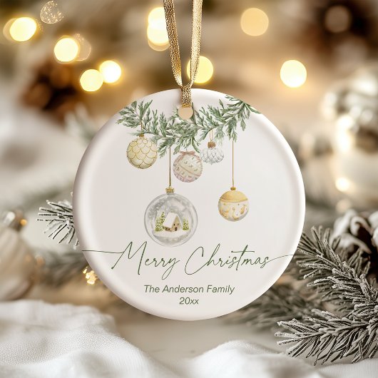 Vintage Gold Greenery Merry Christmas Keramik Ornament