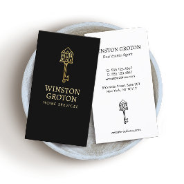 Vintage Gold House Key Black Business Card Visitenkarte