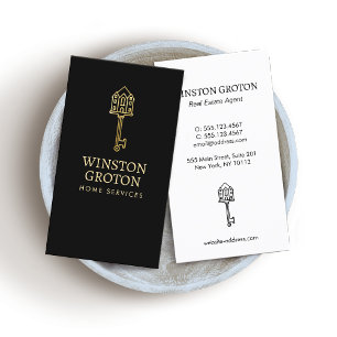 Vintage Gold House Key Black Business Card Visitenkarte