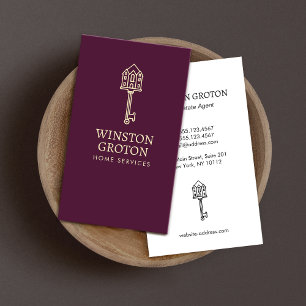 Vintage Gold House Key Burgundy Business Card Visitenkarte