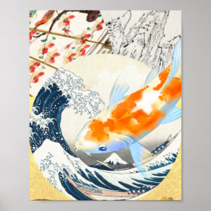 Vintage-Gold-Koi-Teich der japanischen Kultur Poster