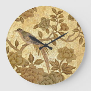 Vintage Gold Leaf  with Bird Wall Clock Große Wanduhr