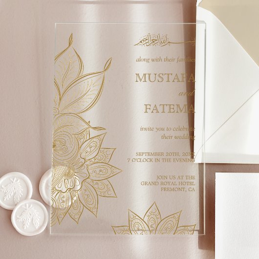 Vintage Gold Mehndi Henna Muslim Wedding Acryleinladungen