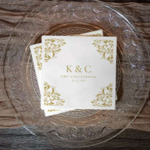 Vintage Gold Monogram Elegant Gold Hochzeit Serviette