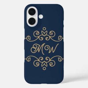 Vintage Gold & Navy Blau Elegantes Monogramm mit B iPhone 16 Hülle