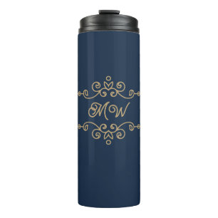 Vintage Gold & Navy Blau Elegantes Monogramm mit B Thermosbecher