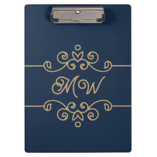 Vintage Gold & Navy Blau Elegantes Monogramm mit f Klemmbrett