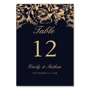 Vintage Gold Navy Blumen Tischnummerkarten Tischnummer