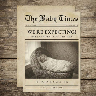 vintage gold Newspaper Pregnancy Announcement Ankündigung