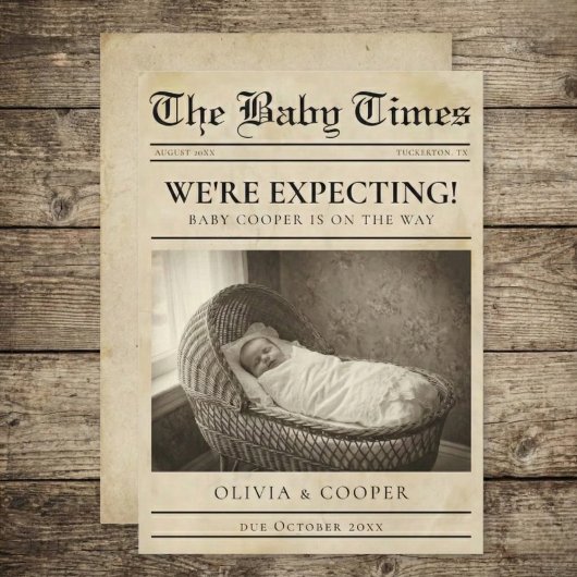 vintage gold Newspaper Pregnancy Announcement Ankündigung