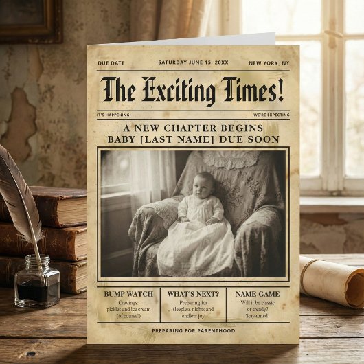 vintage gold Newspaper Pregnancy Announcement Ankündigung