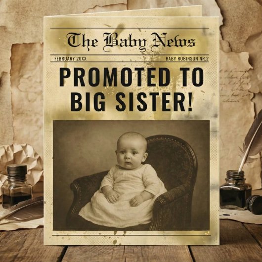 vintage gold Newspaper Pregnancy Announcement Karte