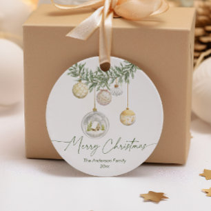 Vintage Gold Ornamente Grünzeug Frohe Weihnachten Geschenkanhänger
