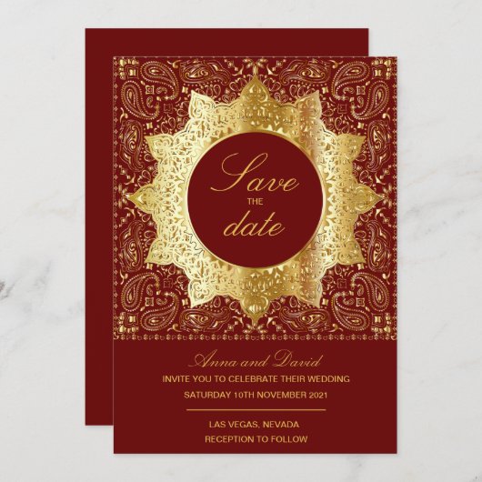 Vintage Gold-Save the Date Einladung (Vorne/Hinten)
