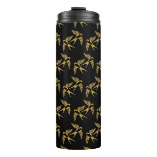 Vintage-Gold-Schwalbenmuster Thermosbecher