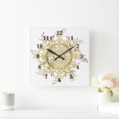 Vintage Gold Snowflake Quadratische Wanduhr (Zuhause)