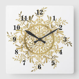 Vintage Gold Snowflake Quadratische Wanduhr