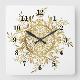 Vintage Gold Snowflake Quadratische Wanduhr