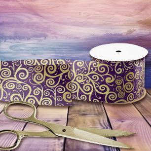 Vintage-Gold-Swirbel-Muster Chic Purple Aubergine Satinband