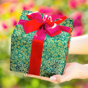 Vintage-Gold-Swirlen-Muster Luxus-Boho-Smaragdgrün Geschenkpapier
