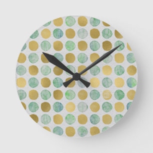 Vintage Gold & Teal Wasserfarbtupfen Runde Wanduhr