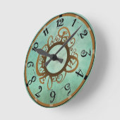 Vintage Gold Teal Whimsy Wall Clock Runde Wanduhr (Winkel)
