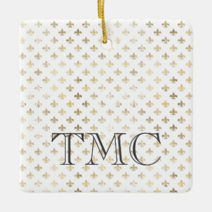 Vintage Gold Trefoil Black Initials Französisches Keramikornament