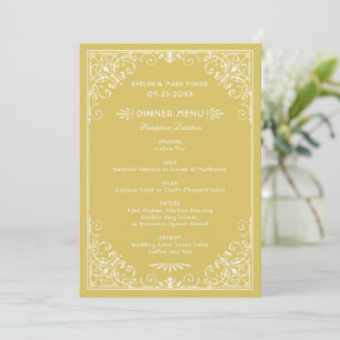 Vintage-Gold- und Elfenbein-Art-Deco-Hochzeit Menükarte