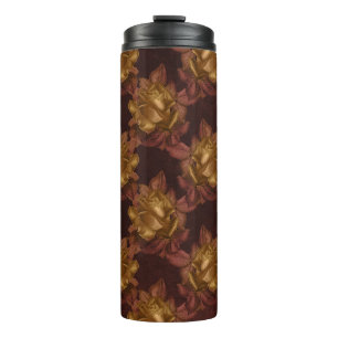 Vintage-Gold- und Maronenroter Herbst-Blumenmuster Thermosbecher